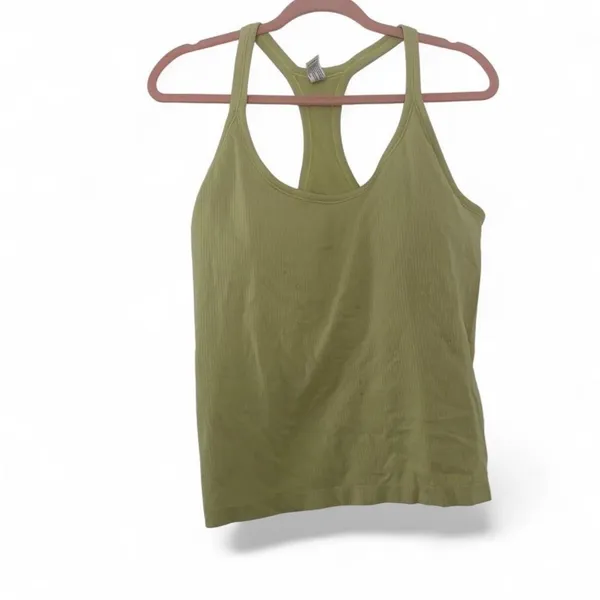 Yogalicious ribbed athletic tank top in a light lime/chartreuse green - Image 2