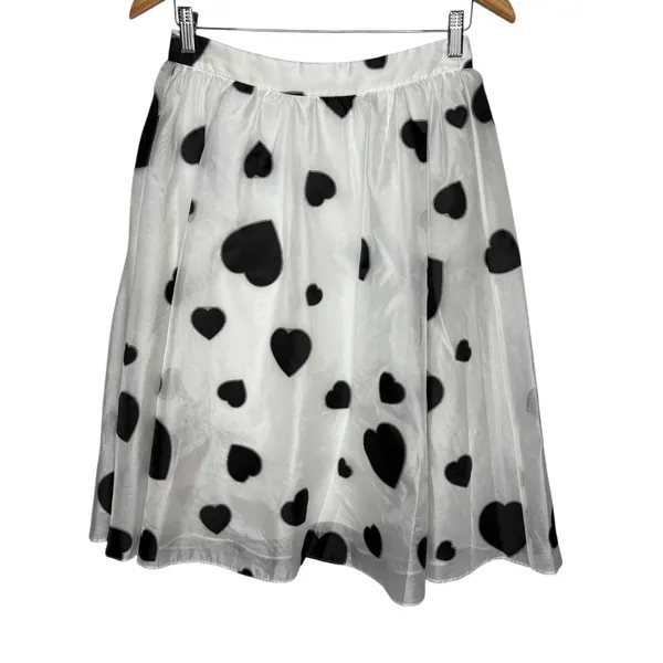J.Crew Organza Heart Skirt Womens‎ 2 White Black A-Line Midi Romantic Coquette - Image 3