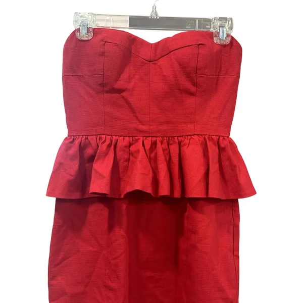 Anyn K Women's Red Strapless 100% Cotton Peplum Mini Dress S Excellent Condition - Image 3