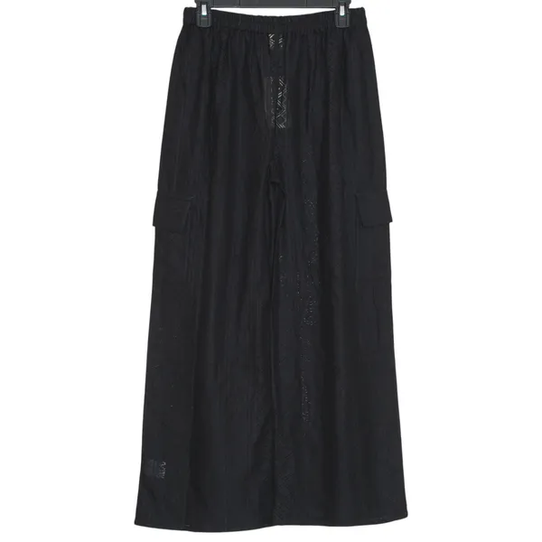 Salty Lemon NWT Wide Leg Pants Cotton Laser Cut Cargo Sheer Boho Lightweight Pull On Black M - Image 2