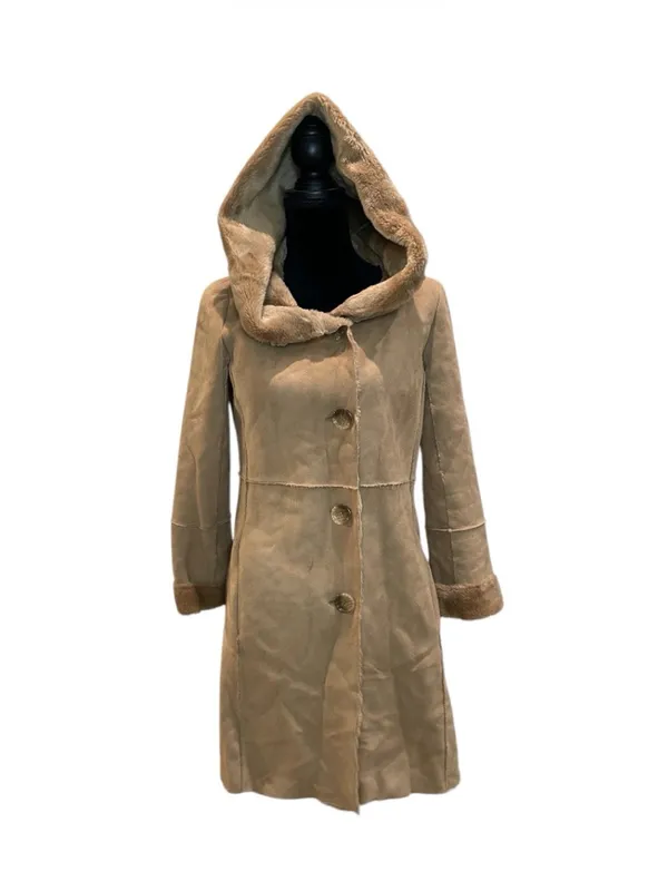 Calvin Klein Tan Hooded Faux Shearling Peacoat - Image 2