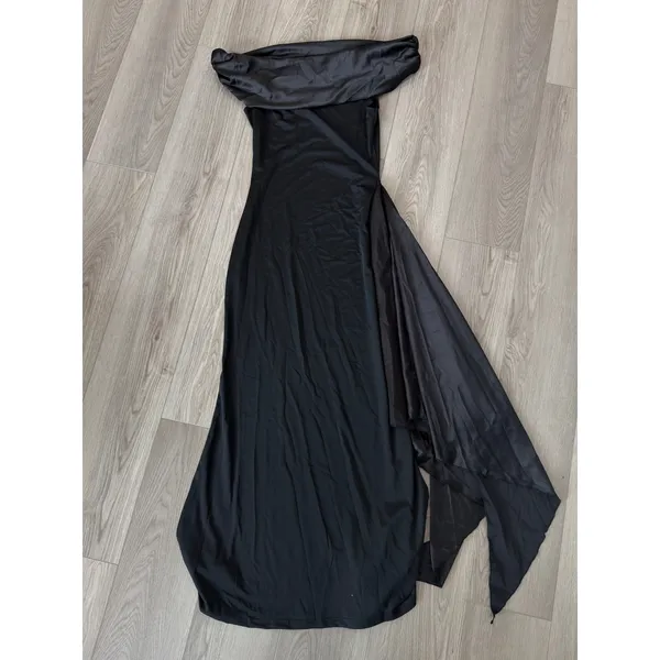 Commense Elegant Versatile Black Off-Shoulder Knotted Slim Long Dress NWT Large - Image 3