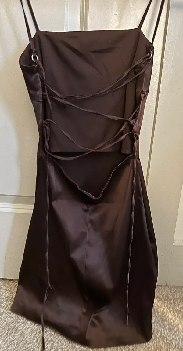 Windsor Brown Satin Mini Dress - Image 2
