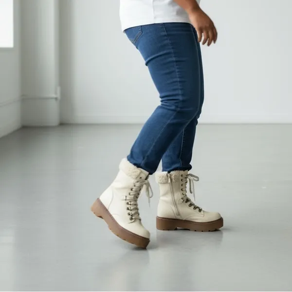 NEW CIRCUS SAM EDELMAN Ivory Shearling Combat Boots size 8 - Image 3