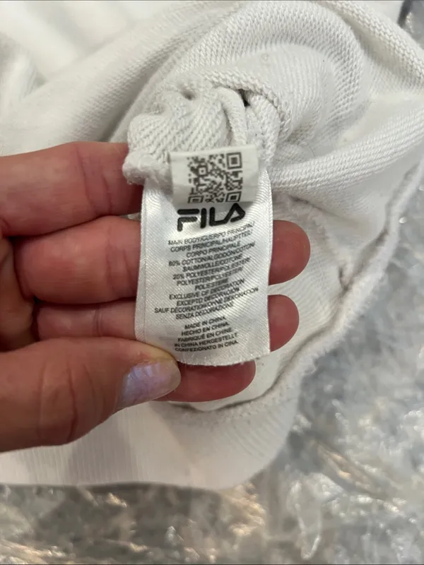 Fila White Crewneck Sweater with Navy Trim and Small Logo - Image 8