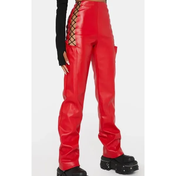 The Kript Red Jaxon Vegan Leather Pants - Image 5