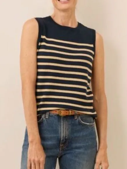 Pact Classic Fine Knit Shell medium Encinitas Stripe Midnight organic cotton - Image 2
