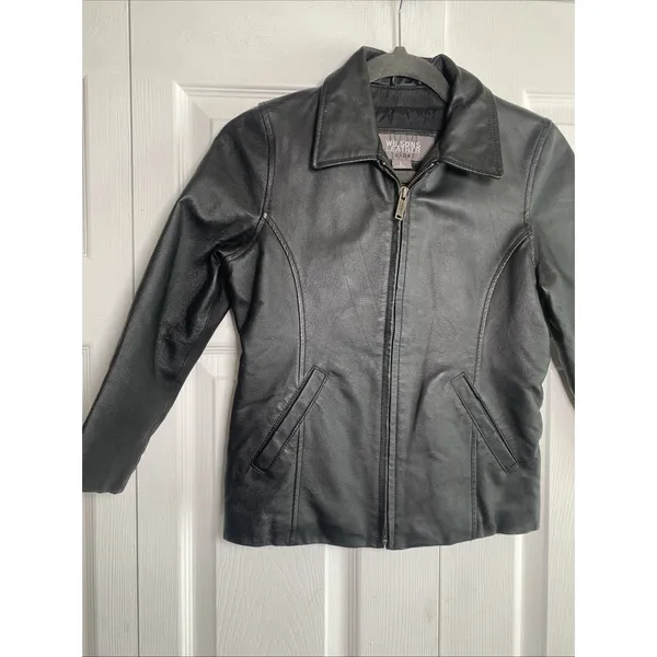 Wilsons Leather Moto Jacket Kids Size L Black Y2K Vintage Biker Zip Up Coat - Image 2