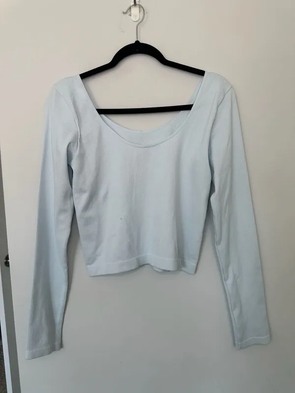 Wild Fable Long Sleeve Scoop Neck Ribbed Top Size XL Soft Blue - Image 3