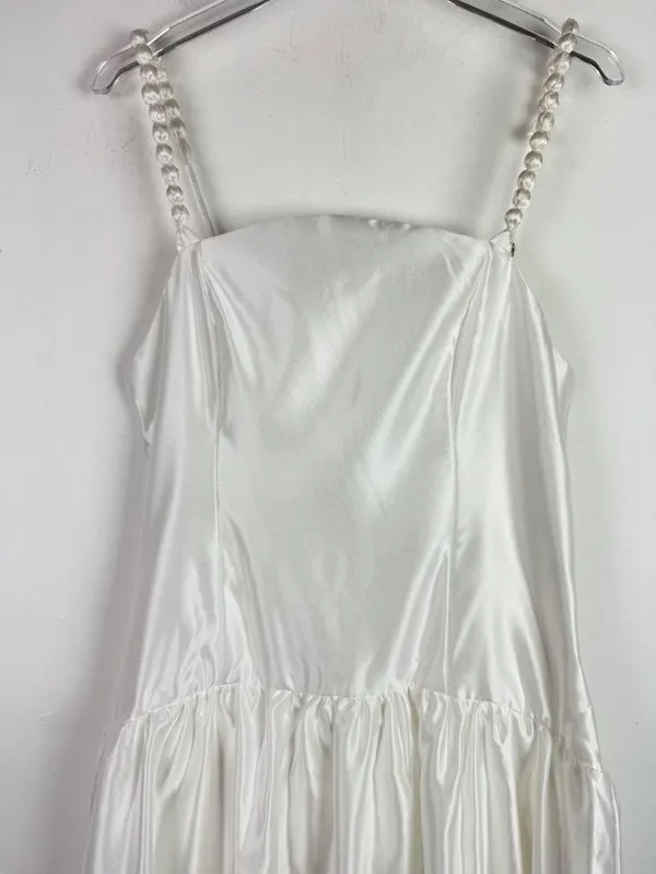 NWT Lulus Modern Adoration White Satin Backless Lace-Up Maxi Dress White Large L - Image 4