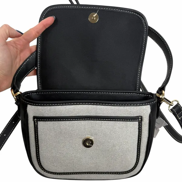Nine West Birdi Canvas Shoulder Bag Crossbody Bag Black White - Image 8