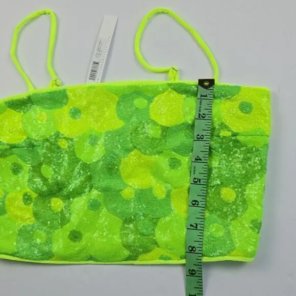 Susana Monaco -1608 NWT Women's Sequin Crop Top Bright Lime Green XS‎ - Image 7