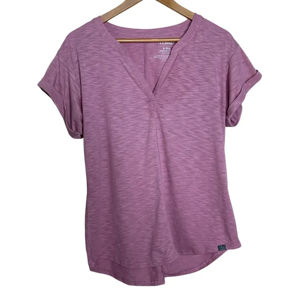 🩷 L.L. Bean Women Medium Streamside Tee Short-Sleeve Splitneck Dusty Rose Casual - Image 3