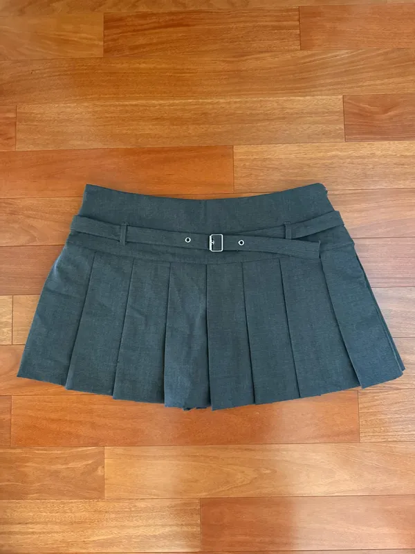 Zara Grey Belted Pleated Mini Skirt   - Image 8