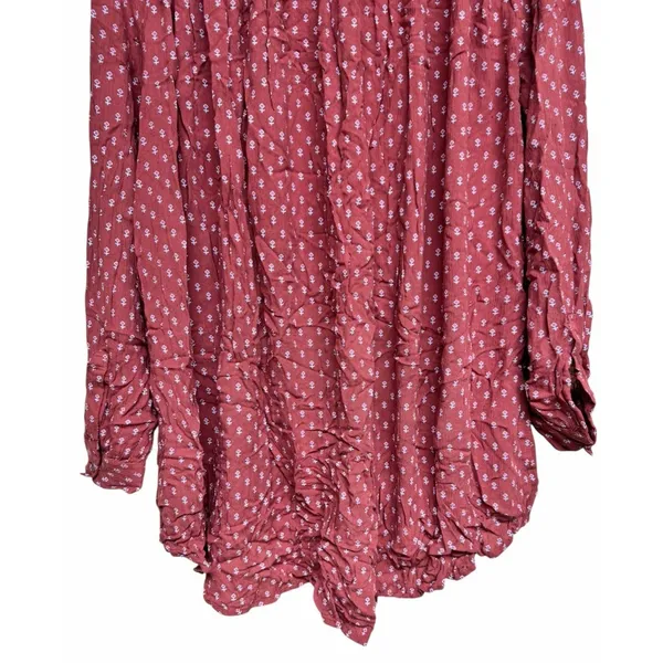 Free People Boho High Low Boyfriend Shirt Rust‎ Women's Size Large - Image 6