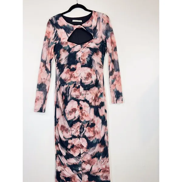Abercrombie Fitch Dress Black Midi Bodycon Abstract Cutout Long Sleeve Medium - Image 5