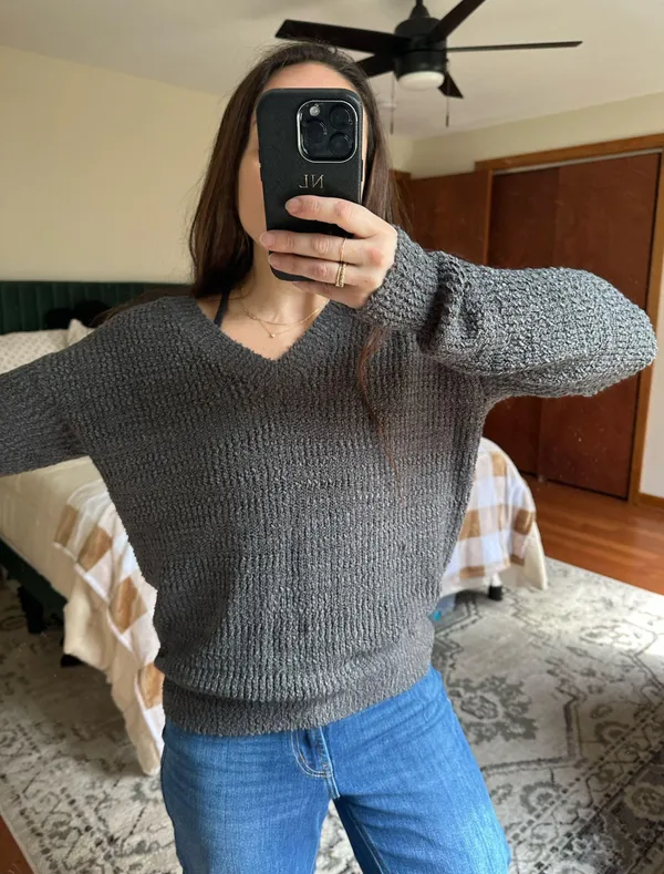 Gray V Neck Sweater Size M - Image 4