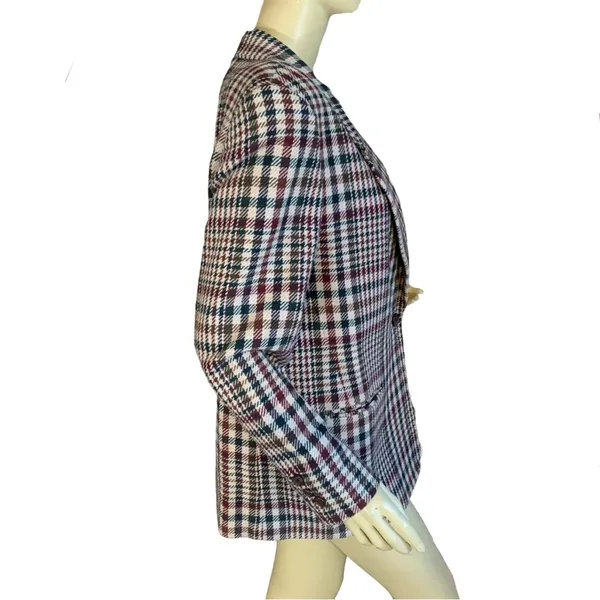 Vintage 1980'S Private Concepts Burgundy & Green Wool Blend Plaid Blazer (10) - Image 3