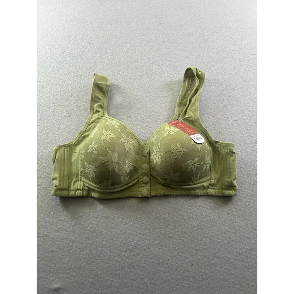 Womens Front Closure Bra 44/100 Lace Full Coverage Wireless Comfort XL C/D Green - Image 3