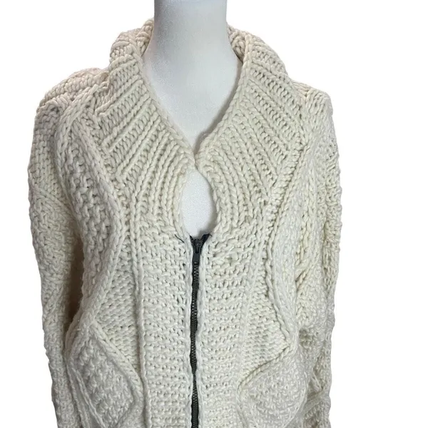 Vintage Imbacocha 100% Wool Fisherman Cable Knit Zip Cardigan L XL - Image 5