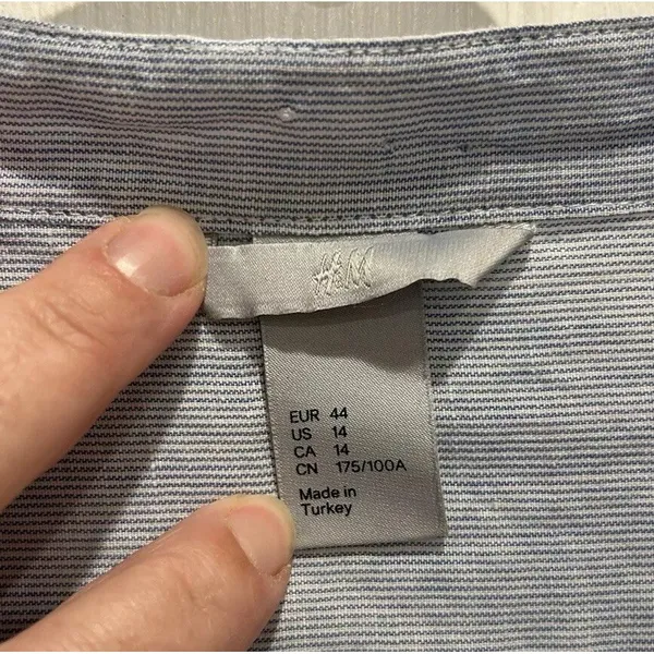 H&M Women Blue White Striped Linen‎ Cotton Button Down Roll Tab Shirt Size 14 - Image 2
