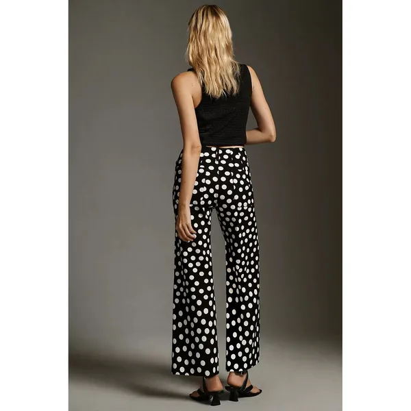 Maeve Anthropologie The Colette Cropped Wide Leg Polka Dot Pants Black White 25 - Image 3