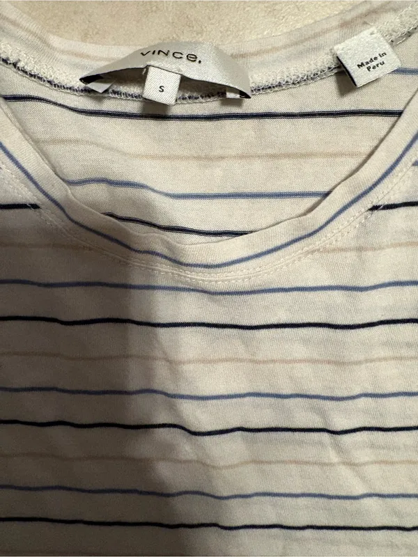 Vince White Tee with Navy Thin Stripes - Image 2