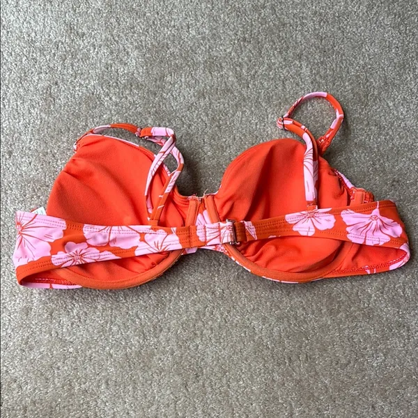 Floral Bikini Top in Orange and Pink - Image 2
