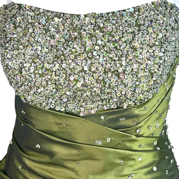 MoriLee Strapless Jewel Pleated Green Mermaid Gown 10 Formal Prom Pageant - Image 4