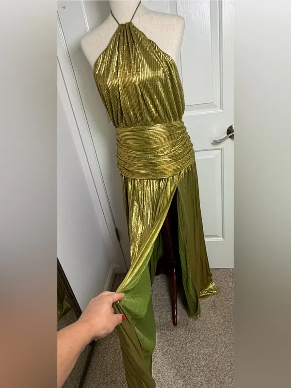 Metallic Gold High-Slit‎ Maxi Dress - Image 6