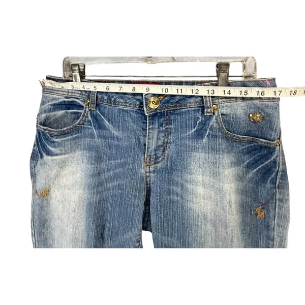 Vintage Apple Bottoms Y2K Jeans Womens 34x34 9/10 Blue Gold Accents Low Rise - Image 8