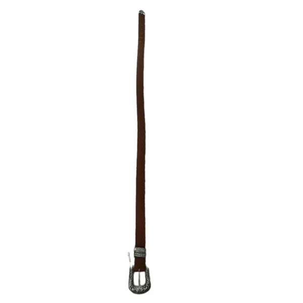 Brushed silver buckle smooth leather belt Brown - Image 3