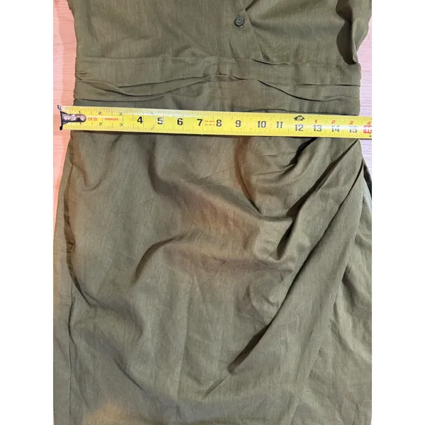 MODESEES Dress Olive M Womens Ruched Faux Wrap‎ Long Sleeve Midi Modest - Image 2