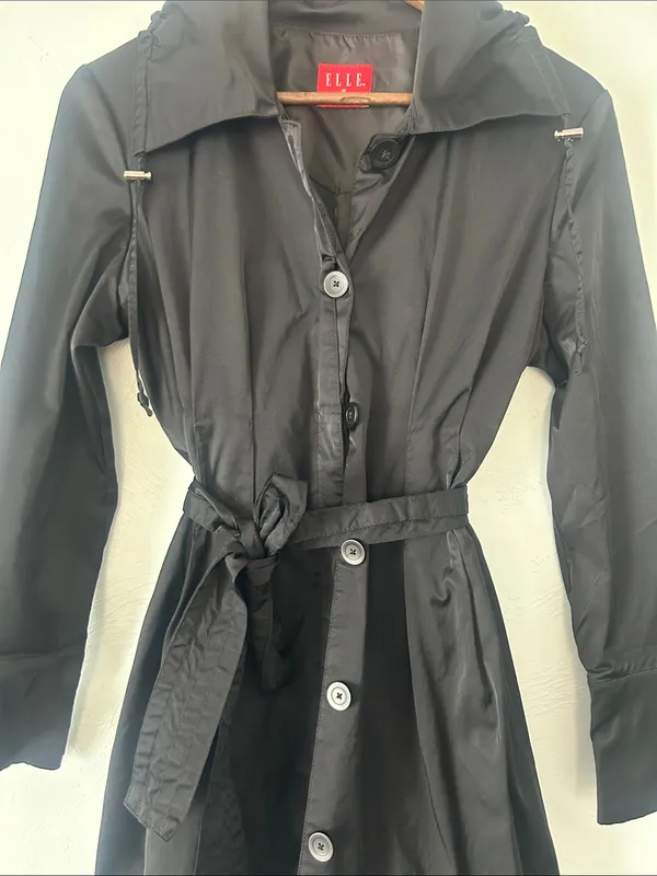 ELLE Black Fitted Belted Trench Coat - Image 3