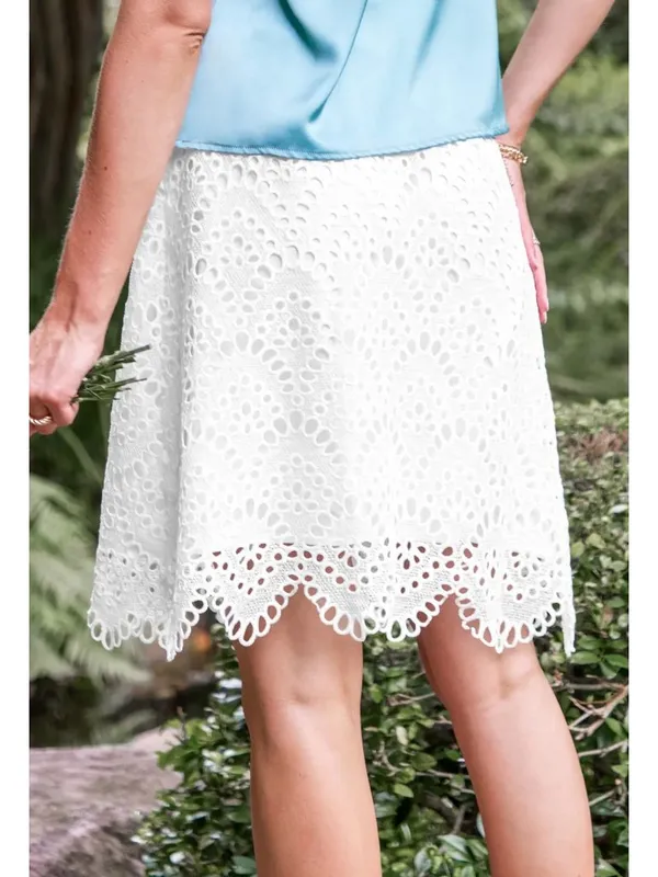 NWT Cupshe White Cutout Scalloped Hem Midi Skirt - Size: Large - Image 8