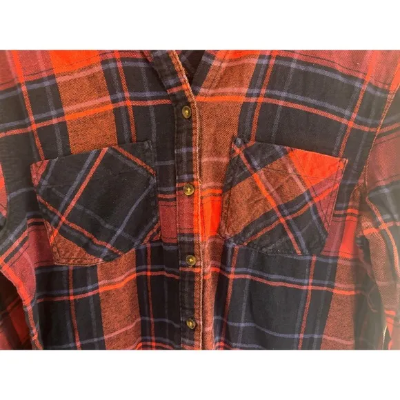 BDG‎ Red Navy Plaid Flannel Button Up Shirt Long Sleeve Women XS Gorpcore Trails - Image 4