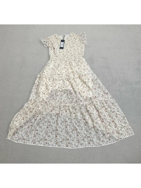 S.DEER Floral Smocked Maxi Dress Women’s Small NWT Cream Cottagecore Ruffle - Image 2