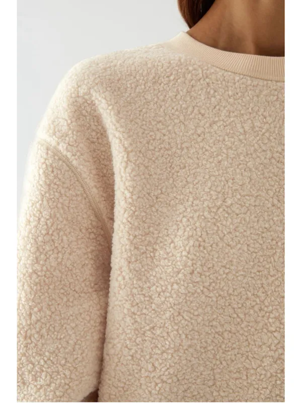 COS Sweatshirt Women Medium Sherpa Fleece Teddy Pullover Oversized Crewneck - Image 6
