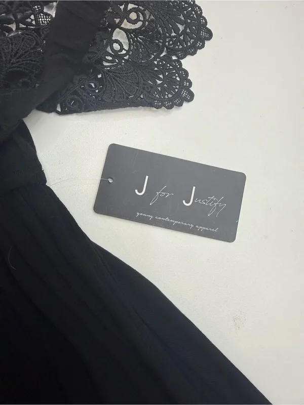 J for Justify Black One-Shoulder Maxi Dress with Crochet Trim Size M - Image 6