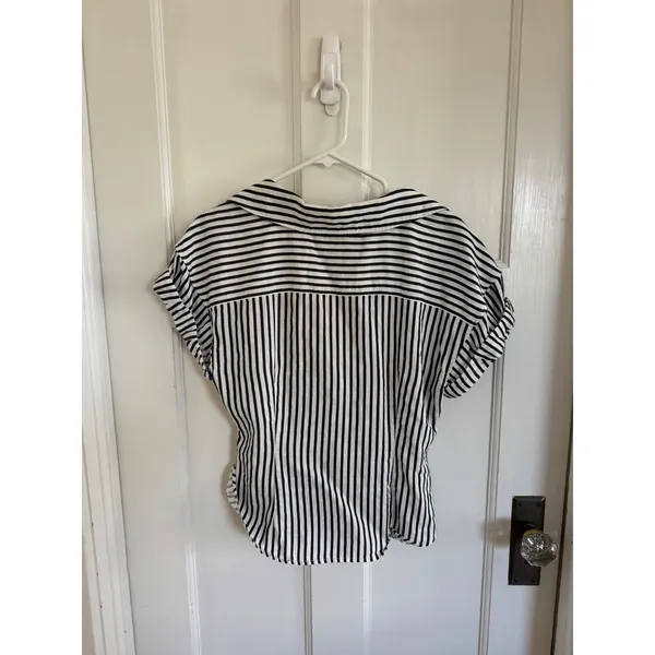 Frame striped linen blend shirred short sleeve top size medium - Image 8