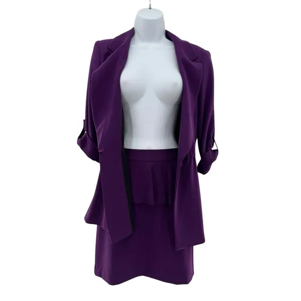 Alice + Olivia Purple Ena Hook Eye‎ Closure Blazer Skirt Suit Outfit Set Size 6 - Image 3