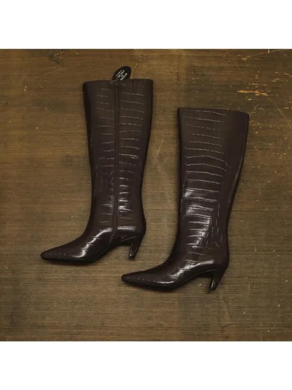 NWT INC International Concepts Knee High Boots Kitten Heels Brown Croc 7M - Image 2