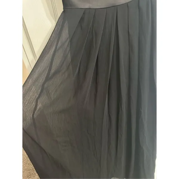 Max and Cleo Black Satin Chiffon Gown size 4 Small hole on the bottom of the dre - Image 7