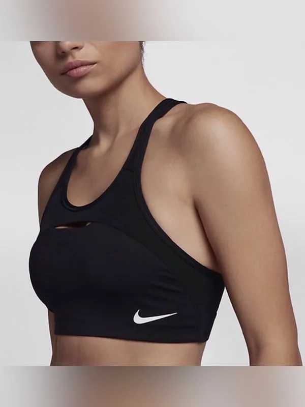 Nike Classic Swoosh Modern Women's Medium Support Sports Bra Black DRI-FIT SzM - Image 3