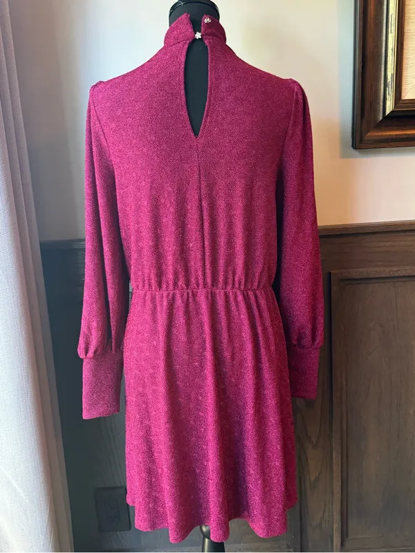 Magenta sparkle Long-Sleeve Mock Neck Dress nwt small - Image 3