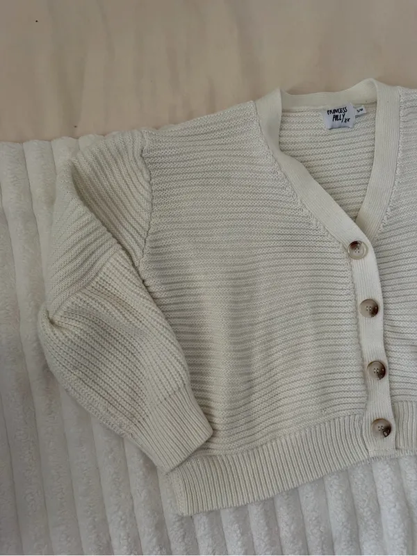Princess Polly Cream Button-Front Ribbed Knit Cardigan - Image 3