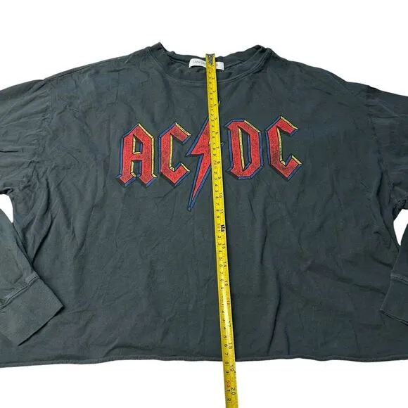Free People Daydreamer Size S AC/DC Long Sleeve Graphic Tee Charcoal Black‎ Boxy - Image 8