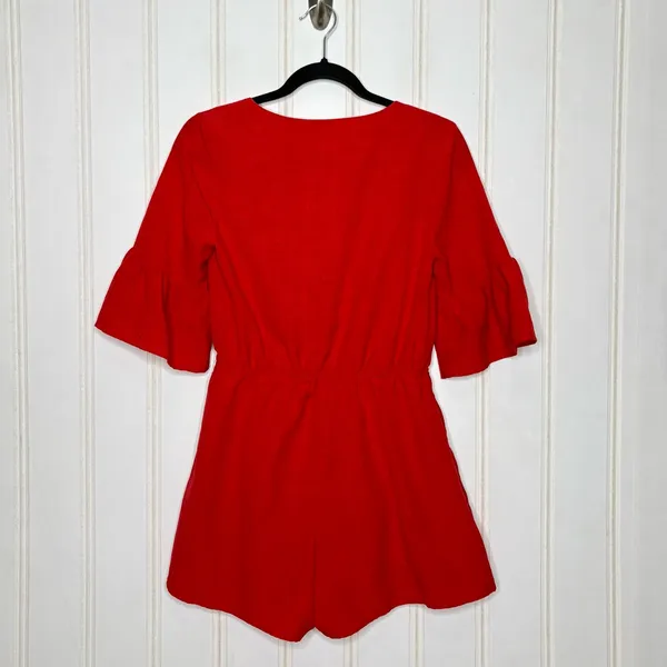 Anthropologie Listicle Mid Bell Sleeve Romper with Cut Out Knot Front - Image 4