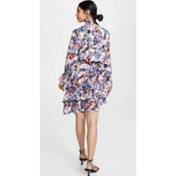Misa Los Angeles Savanna Floral Asymmetrical Ruffle Layer Dress Size M Mock Neck - Image 3