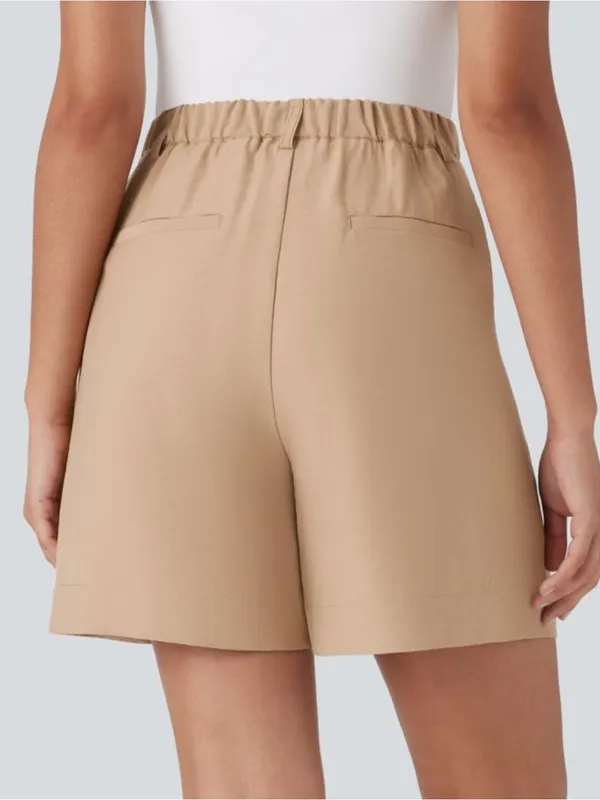 NWOT Halara Khaki High-Waisted Zipper Pocket Work Linen-Feel Shorts - Image 3